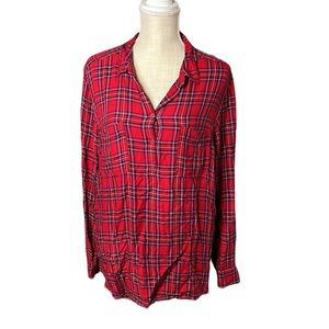 Universal Thread Long Sleeve Button Up Blouse Shirt Red Plaid Womens Size XXL